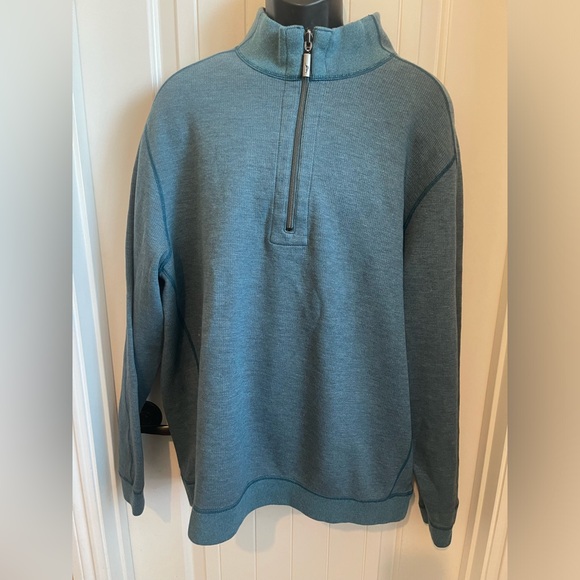 Tommy Bahama Flipshore Half-Zip Reversible Sweatshirt Teal/Grey Color Combo, XL - Picture 4 of 12